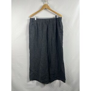 Eileen Fisher Pants Women's Black Faded Organic Linen Elastic Waist Size Large